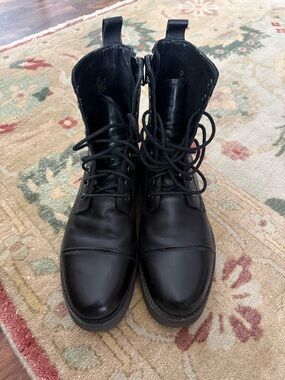 Men's Coach Black Leather Lace-Up Combat Boots